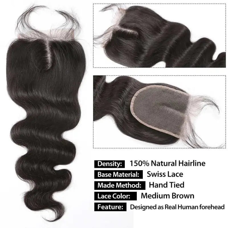Body Wave Bundles With HD Transparent Lace Closure 4x4 Closure with Bundles Body Wave Human Hair Bundles and a Closure