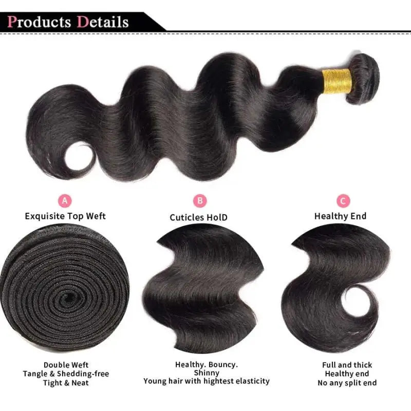 Body Wave Brazilian Hair Weave Bundles 100% Natural Black 3 PCS Bundles
