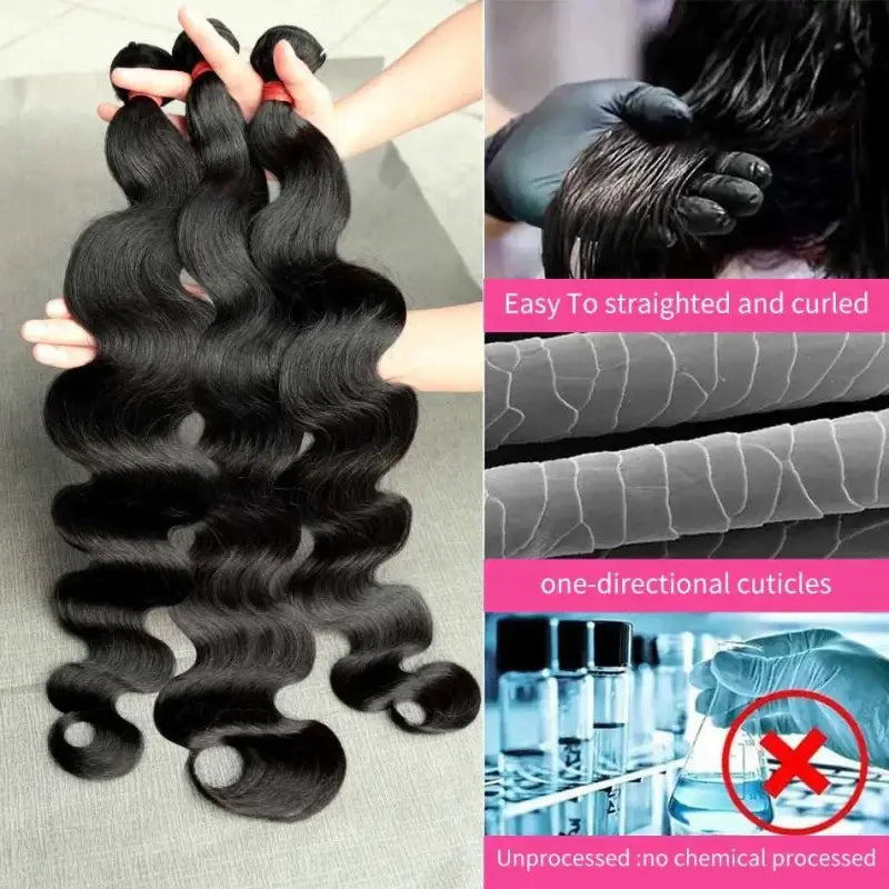 Body Wave Raw Brazilian Hair Bundle Extensions with natural look and quality texture.
