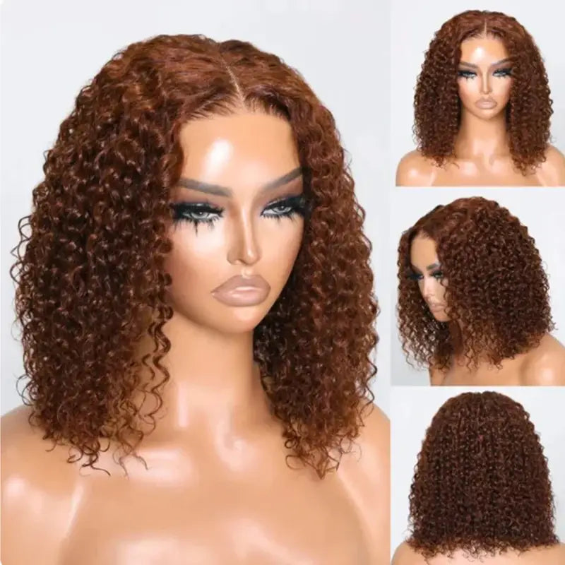 12A Chocolate Brown Kinky Curly Bob Deep Curly Lace Front Wig - Lace Wig