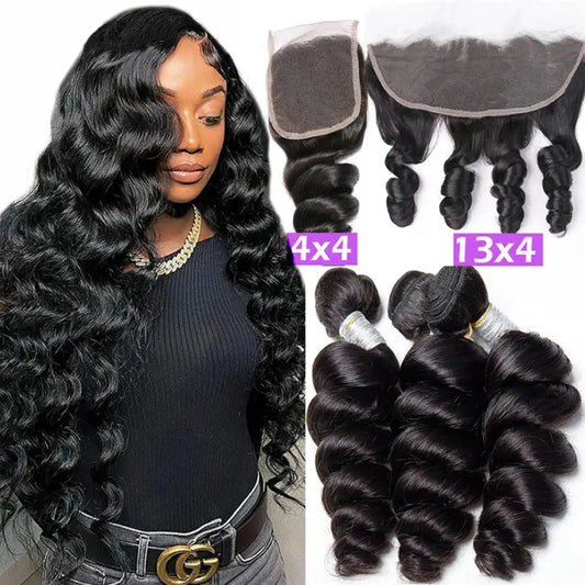 12A Loose Wave Virgin Human Hair Bundles With HD Transparent Lace Closure - 8 8 8 with 8 / 4’’ x 4’’