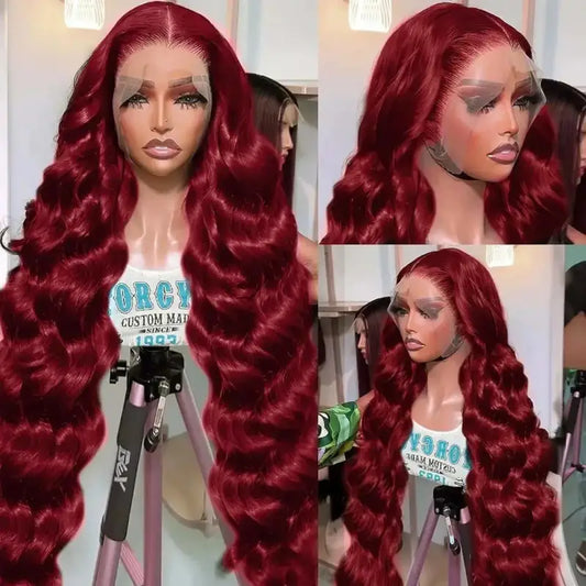 99j Burgundy Body Wave Human Hair 13x4 & 13x6 Hd Transparent Lace Brazilian Hair Wig