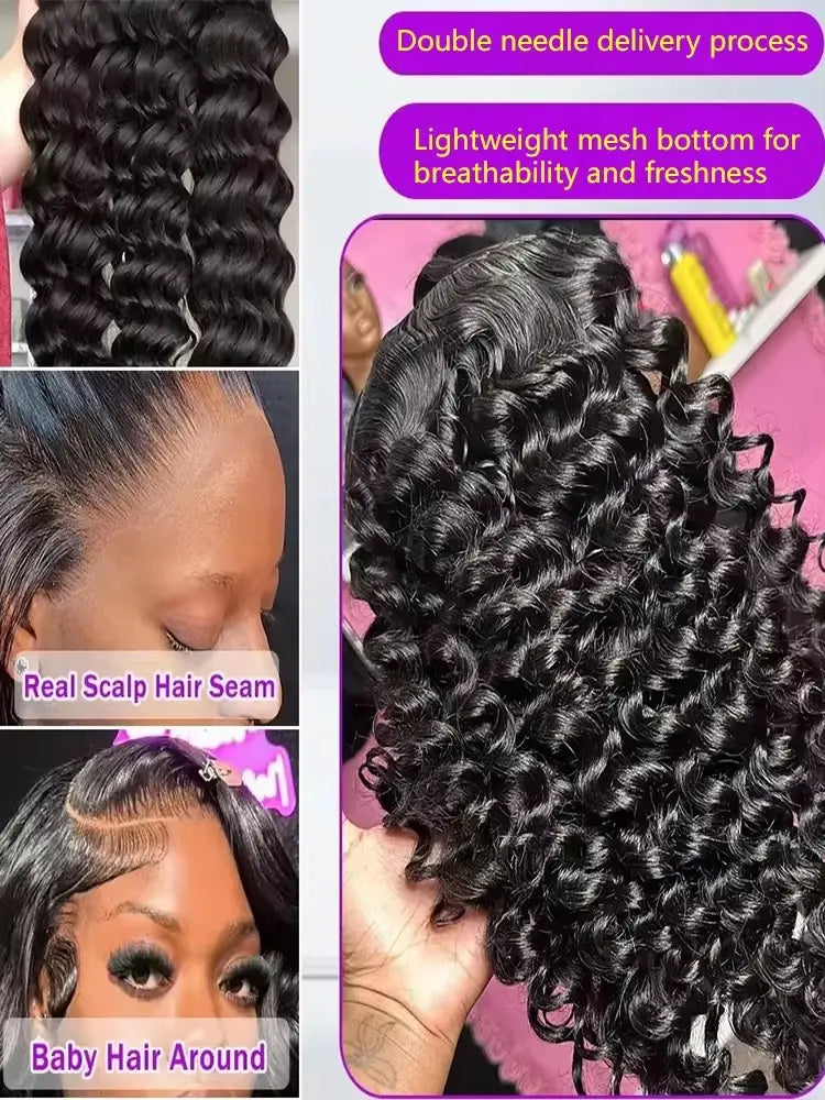 220 Density Loose Wave 13x4 & 13x6 HD Lace Front Human Hair Brazilian Deep Curly Wave