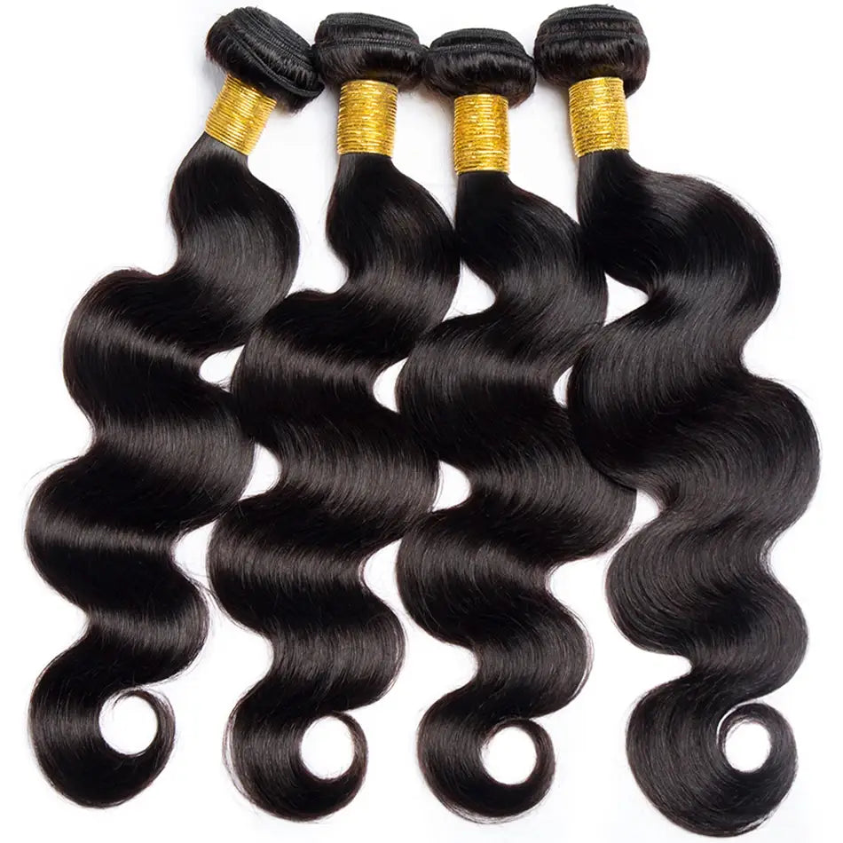 Body Wave Bundles With HD Transparent Lace Closure 4x4 Closure with Bundles Body Wave Human Hair Bundles and a Closure