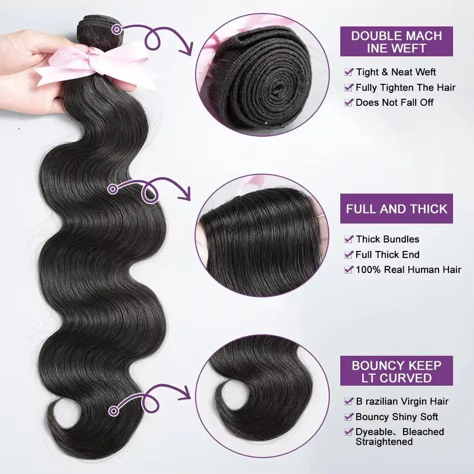Body Wave Raw Brazilian Hair Bundle Extensions
