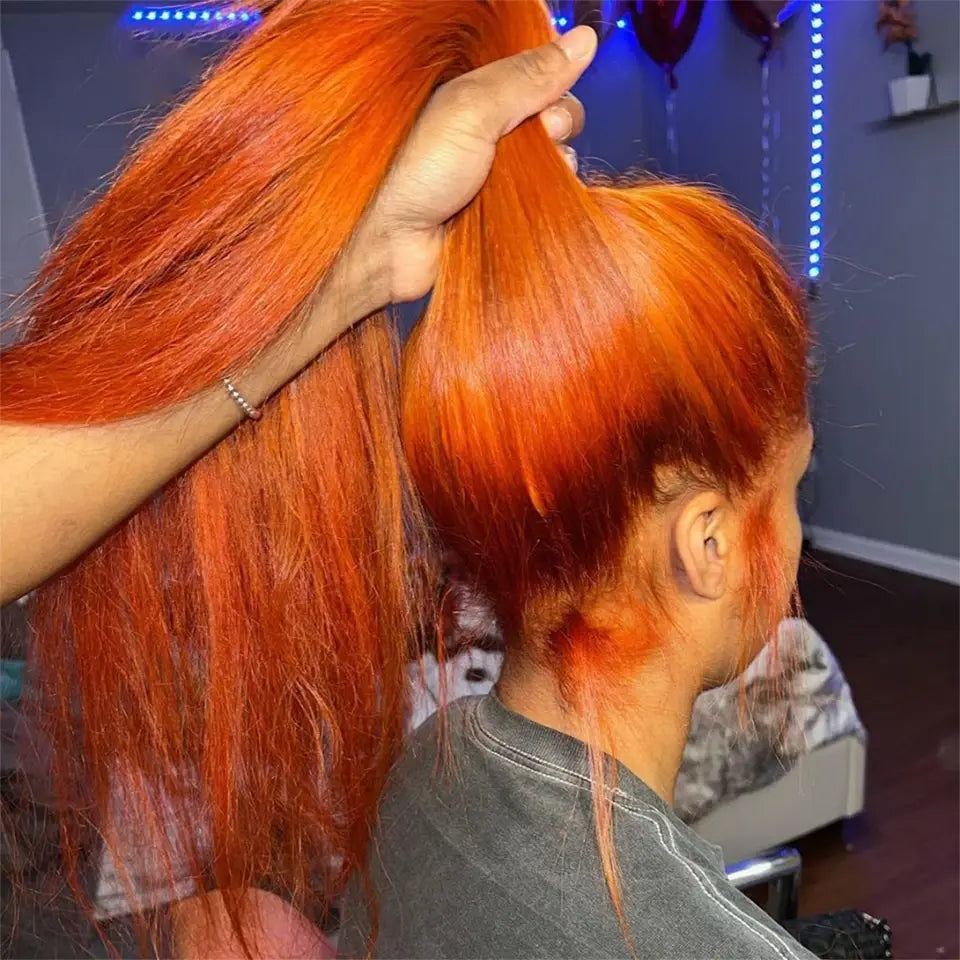 Custom Straight Orange Ginger 13x6 & 13x4 Hd Lace Frontal Wig Human Hair