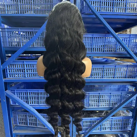 Body Wave Lace Front Wig with long, wavy Brazilian hair displayed on a mannequin.