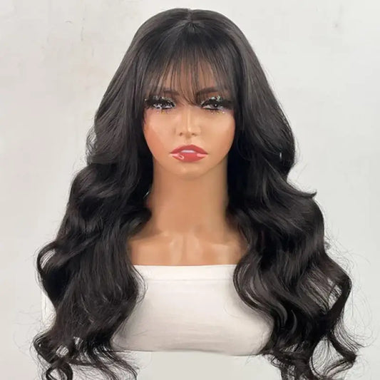 Body Wave With Bangs Short Bob Remy Wig with Brazilian Hair